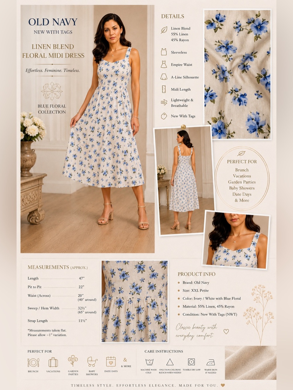 🆕 ✨ Old Navy NWT Linen Blend Maxi 🩵Dress XXL Petite Coastal Luxe